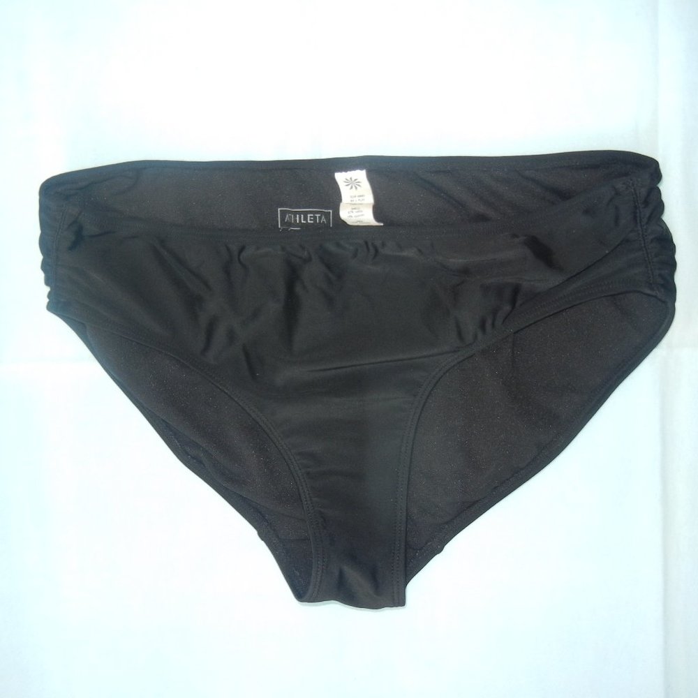 Athleta Swim L Bikini Bottom Black Good Coverage Basic Bathing Suit    * black b